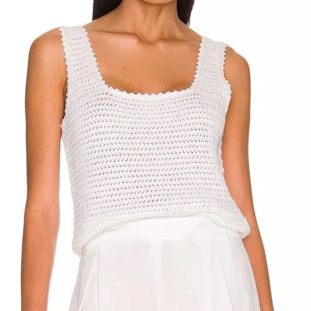 Vince White Ribbed Cropped Tank Top